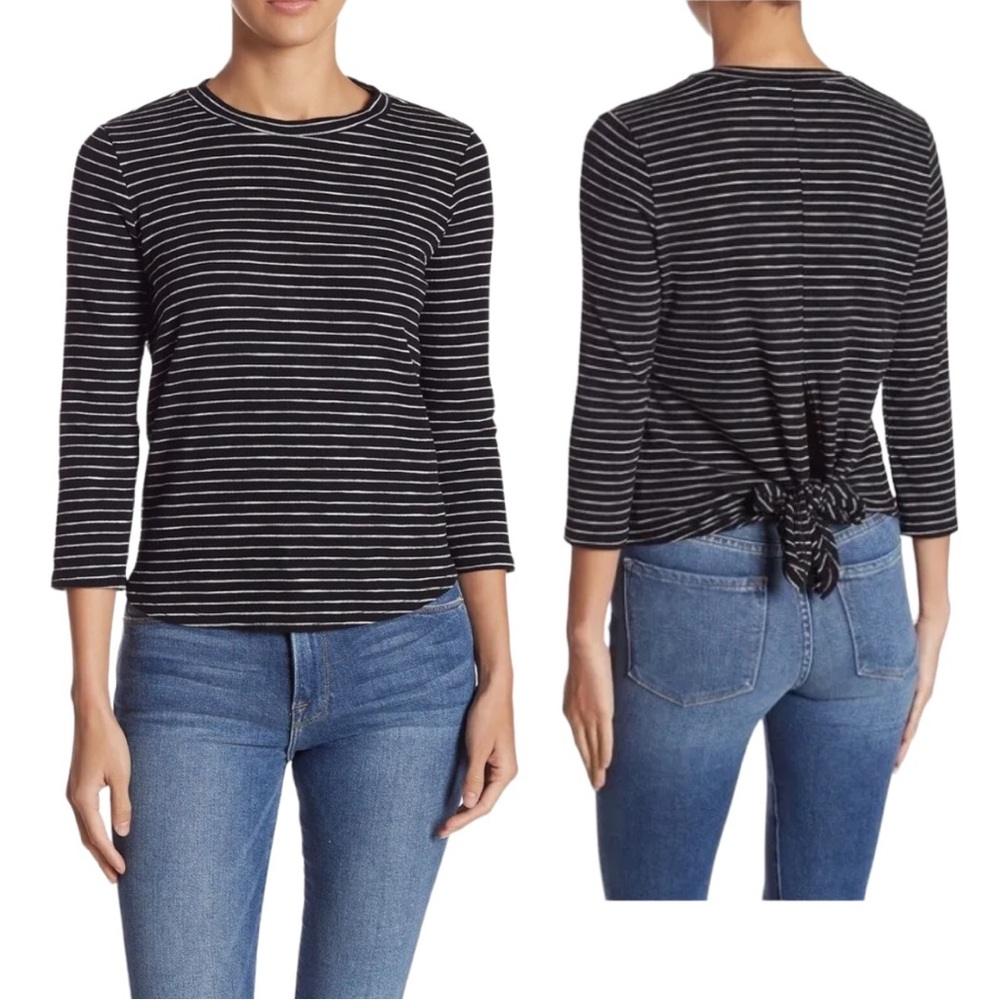 Code X Mode Women's Striped Black/White Back Tie 3/4 Sleeve T-Shirt Size S